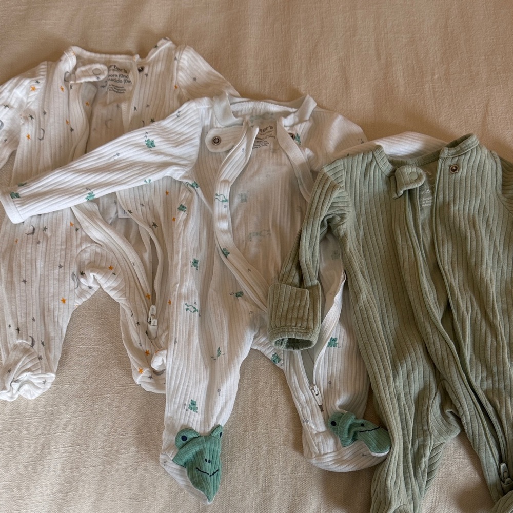 Carter's Adorable Baby Onesies Set of three in White and Green